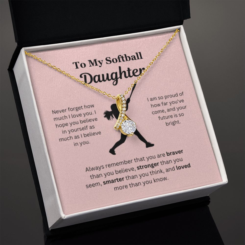 EllePendants To My Softball Daughter Necklace, Father Daughter Necklace, Mother Daughter Necklace, Daughter Birthday, Heart Jewelry, Gold Jewelry, Interlocking Hearts, Message Card Necklace