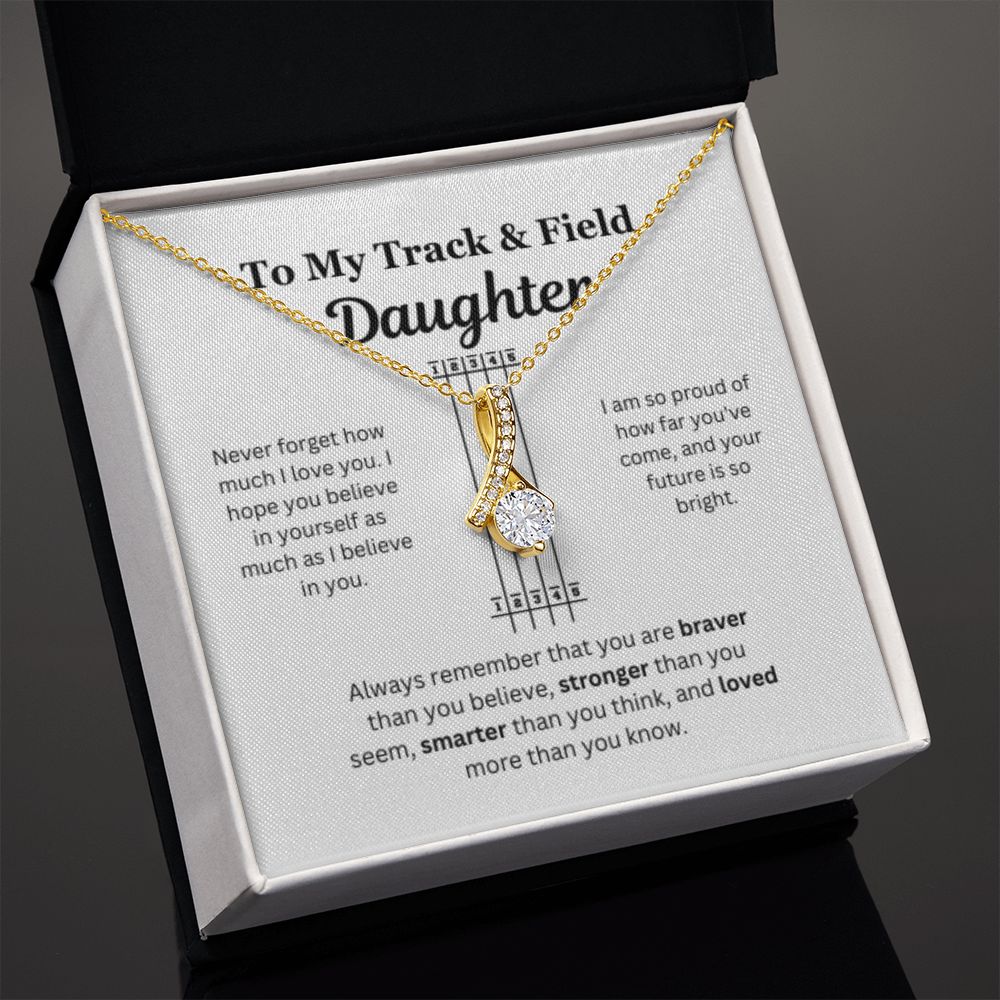 EllePendants To My Track and Field Daughter Necklace, Father Daughter Necklace, Mother Daughter Necklace, Daughter Birthday, Heart Jewelry, Gold Jewelry, Interlocking Hearts, Message Card Necklace