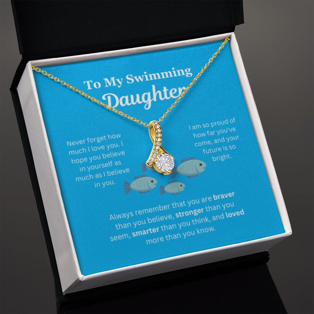 EllePendants To My Swimming Daughter Necklace, Father Daughter Necklace, Mother Daughter Necklace, Daughter Birthday, Heart Jewelry, Gold Jewelry, Interlocking Hearts, Message Card Necklace