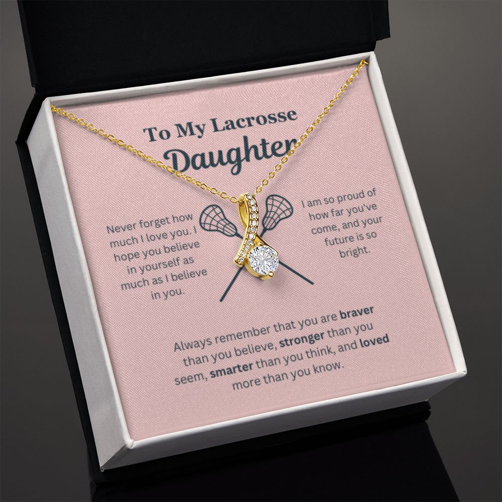 EllePendants To My Lacrosse Daughter Necklace, Father Daughter Necklace, Mother Daughter Necklace, Daughter Birthday, Heart Jewelry, Gold Jewelry, Interlocking Hearts, Message Card Necklace