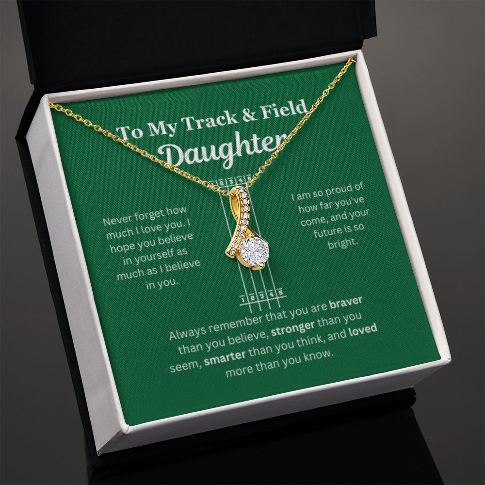 EllePendants To My Track and Field Daughter Necklace, Father Daughter Necklace, Mother Daughter Necklace, Daughter Birthday, Heart Jewelry, Gold Jewelry, Interlocking Hearts, Message Card Necklace