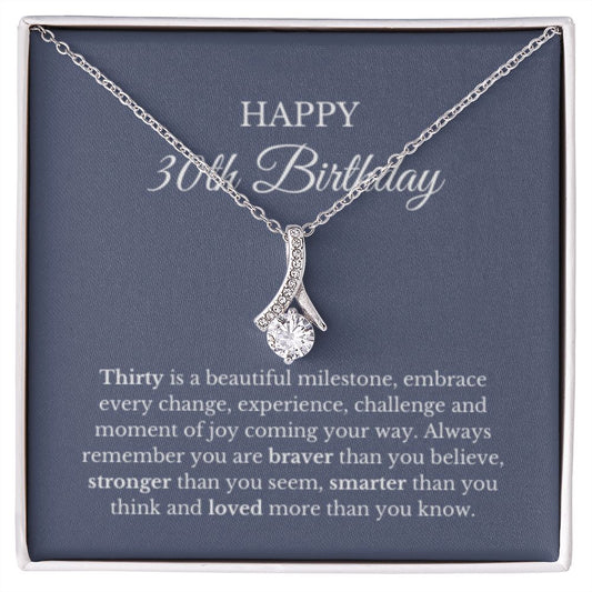30th Birthday Necklace, Birthday Ribbon Necklace, Birthday Gifts For Woman, Birthday Card, Pendant Necklace