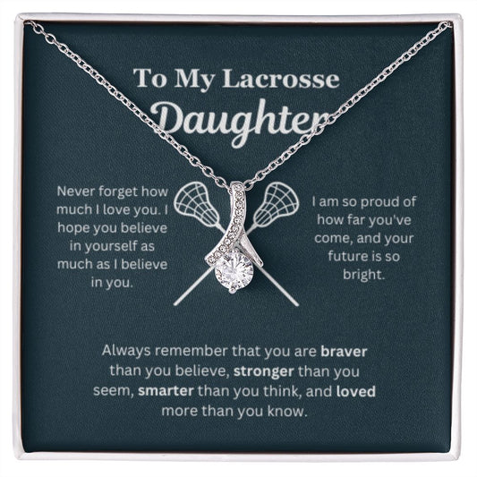 EllePendants To My Lacrosse Daughter Necklace, Father Daughter Necklace, Mother Daughter Necklace, Daughter Birthday, Heart Jewelry, Gold Jewelry, Interlocking Hearts, Message Card Necklace