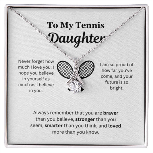 EllePendants To My Tennis Daughter Necklace, Father Daughter Necklace, Mother Daughter Necklace, Daughter Birthday, Heart Jewelry, Gold Jewelry, Interlocking Hearts, Message Card Necklace