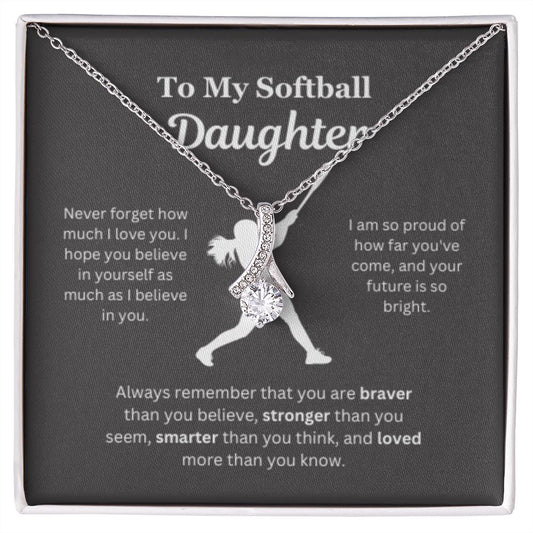 EllePendants To My Softball Daughter Necklace, Father Daughter Necklace, Mother Daughter Necklace, Daughter Birthday, Heart Jewelry, Gold Jewelry, Interlocking Hearts, Message Card Necklace