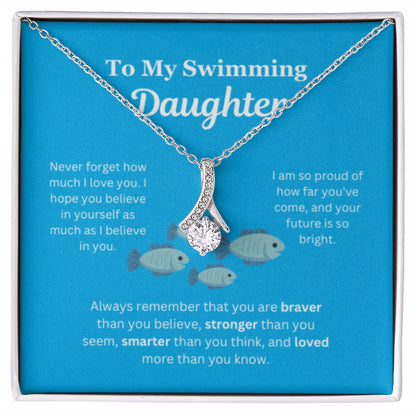 EllePendants To My Swimming Daughter Necklace, Father Daughter Necklace, Mother Daughter Necklace, Daughter Birthday, Heart Jewelry, Gold Jewelry, Interlocking Hearts, Message Card Necklace