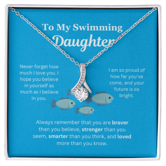 EllePendants To My Swimming Daughter Necklace, Father Daughter Necklace, Mother Daughter Necklace, Daughter Birthday, Heart Jewelry, Gold Jewelry, Interlocking Hearts, Message Card Necklace