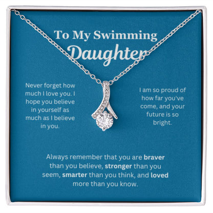 EllePendants To My Swimming Daughter Necklace, Father Daughter Necklace, Mother Daughter Necklace, Daughter Birthday, Heart Jewelry, Gold Jewelry, Interlocking Hearts, Message Card Necklace