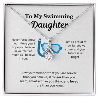 EllePendants To My Swimming Daughter Necklace, Father Daughter Necklace, Mother Daughter Necklace, Daughter Birthday, Heart Jewelry, Gold Jewelry, Interlocking Hearts, Message Card Necklace