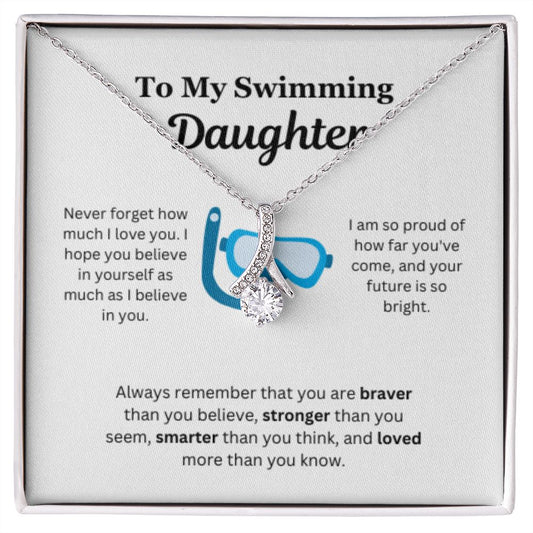 EllePendants To My Swimming Daughter Necklace, Father Daughter Necklace, Mother Daughter Necklace, Daughter Birthday, Heart Jewelry, Gold Jewelry, Interlocking Hearts, Message Card Necklace