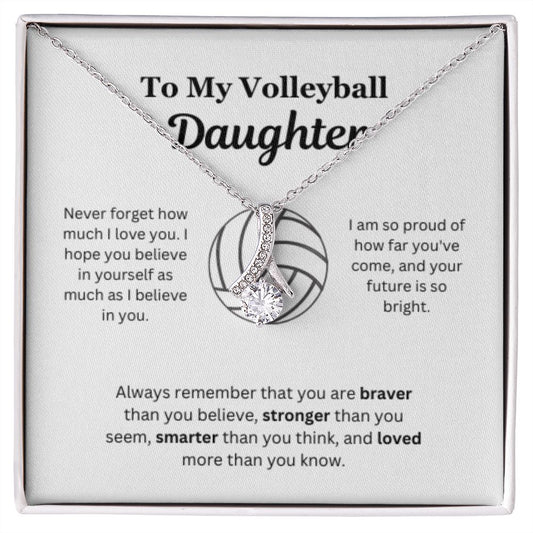 EllePendants To My Volleyball Daughter Necklace, Father Daughter Necklace, Mother Daughter Necklace, Daughter Birthday, Heart Jewelry, Gold Jewelry, Interlocking Hearts, Message Card Necklace