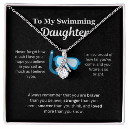 EllePendants To My Swimming Daughter Necklace, Father Daughter Necklace, Mother Daughter Necklace, Daughter Birthday, Heart Jewelry, Gold Jewelry, Interlocking Hearts, Message Card Necklace