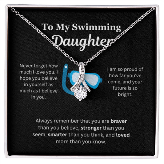 EllePendants To My Swimming Daughter Necklace, Father Daughter Necklace, Mother Daughter Necklace, Daughter Birthday, Heart Jewelry, Gold Jewelry, Interlocking Hearts, Message Card Necklace