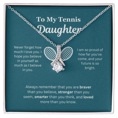 EllePendants To My Tennis Daughter Necklace, Father Daughter Necklace, Mother Daughter Necklace, Daughter Birthday, Heart Jewelry, Gold Jewelry, Interlocking Hearts, Message Card Necklace
