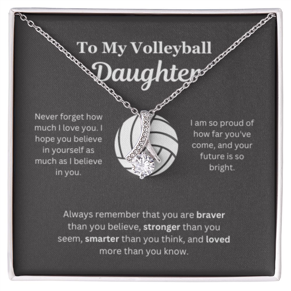 EllePendants To My Volleyball Daughter Necklace, Father Daughter Necklace, Mother Daughter Necklace, Daughter Birthday, Heart Jewelry, Gold Jewelry, Interlocking Hearts, Message Card Necklace