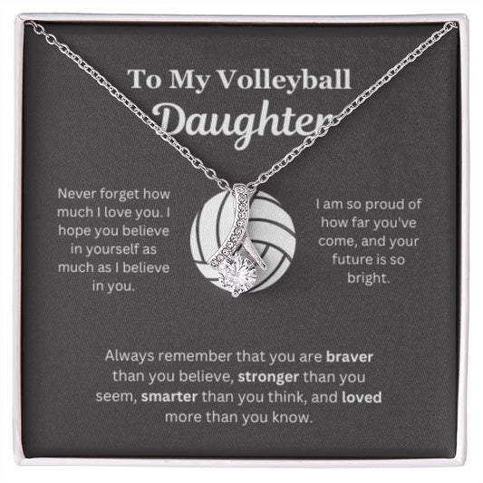 EllePendants To My Volleyball Daughter Necklace, Father Daughter Necklace, Mother Daughter Necklace, Daughter Birthday, Heart Jewelry, Gold Jewelry, Interlocking Hearts, Message Card Necklace