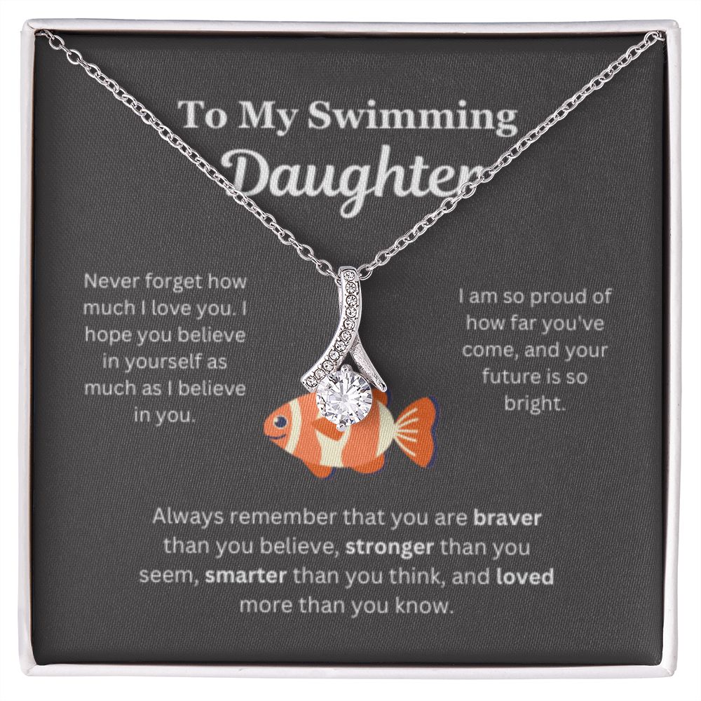 EllePendants To My Swimming Daughter Necklace, Father Daughter Necklace, Mother Daughter Necklace, Daughter Birthday, Heart Jewelry, Gold Jewelry, Interlocking Hearts, Message Card Necklace