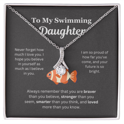 EllePendants To My Swimming Daughter Necklace, Father Daughter Necklace, Mother Daughter Necklace, Daughter Birthday, Heart Jewelry, Gold Jewelry, Interlocking Hearts, Message Card Necklace