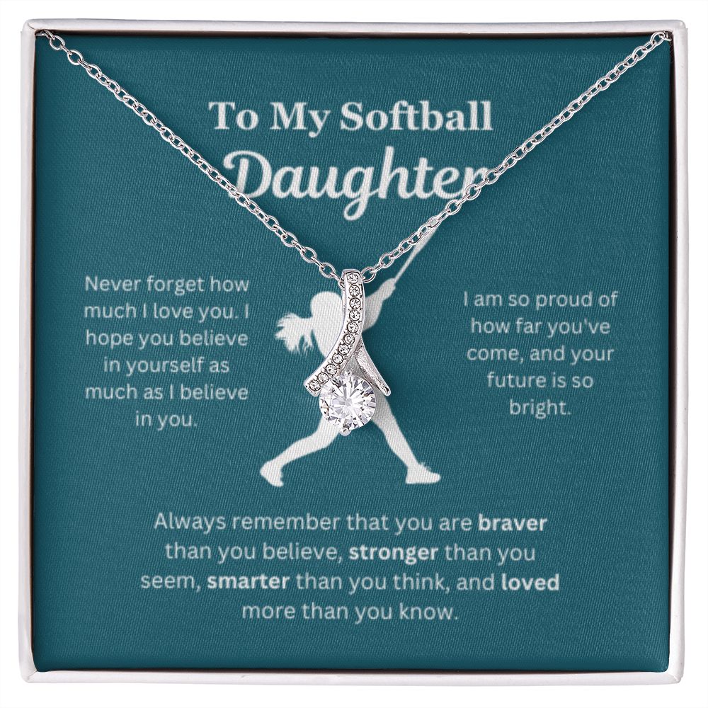 EllePendants To My Softball Daughter Necklace, Father Daughter Necklace, Mother Daughter Necklace, Daughter Birthday, Heart Jewelry, Gold Jewelry, Interlocking Hearts, Message Card Necklace