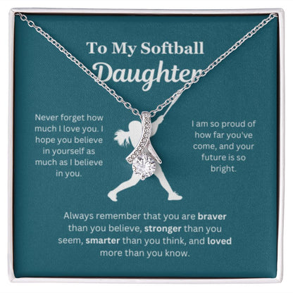 EllePendants To My Softball Daughter Necklace, Father Daughter Necklace, Mother Daughter Necklace, Daughter Birthday, Heart Jewelry, Gold Jewelry, Interlocking Hearts, Message Card Necklace