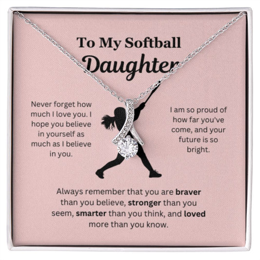 EllePendants To My Softball Daughter Necklace, Father Daughter Necklace, Mother Daughter Necklace, Daughter Birthday, Heart Jewelry, Gold Jewelry, Interlocking Hearts, Message Card Necklace