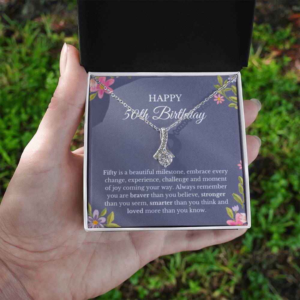 50th Birthday Necklace, Birthday Ribbon Necklace, Birthday Gifts For Woman, Birthday Card, Pendant Necklace
