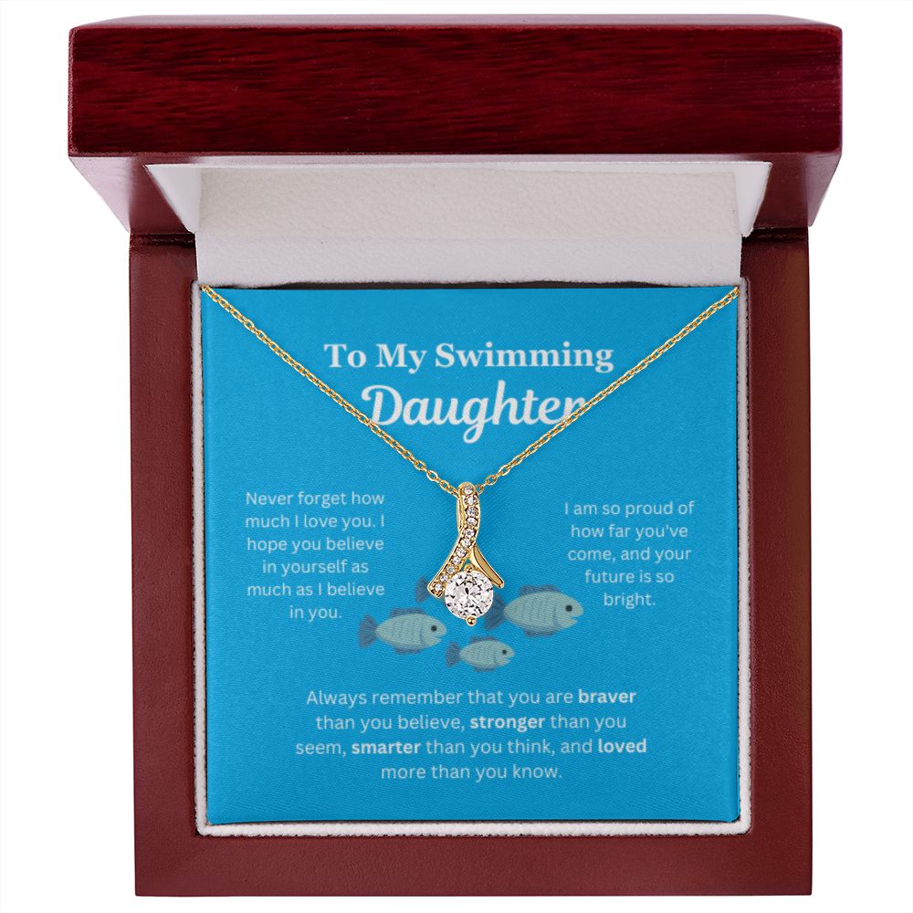 EllePendants To My Swimming Daughter Necklace, Father Daughter Necklace, Mother Daughter Necklace, Daughter Birthday, Heart Jewelry, Gold Jewelry, Interlocking Hearts, Message Card Necklace