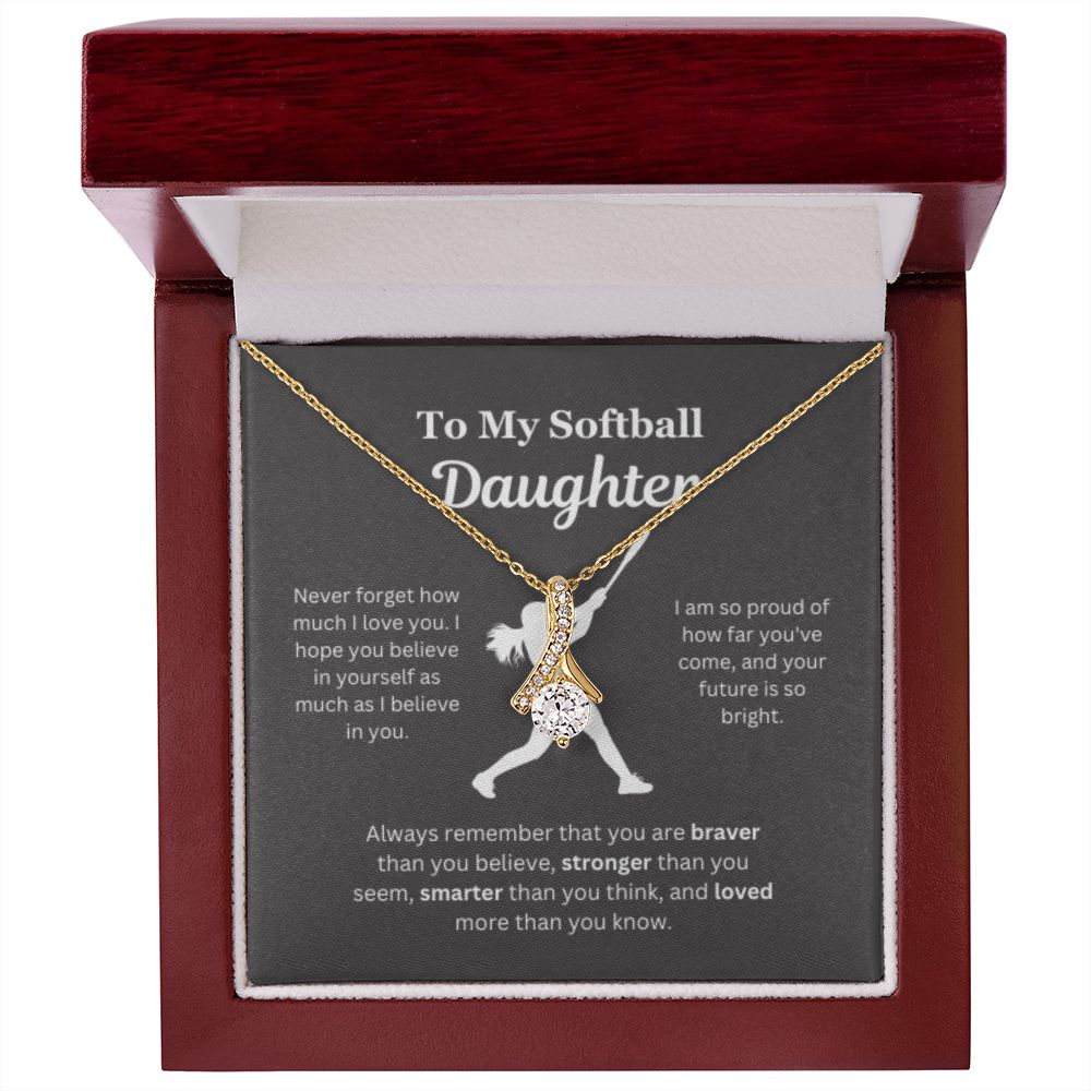 EllePendants To My Softball Daughter Necklace, Father Daughter Necklace, Mother Daughter Necklace, Daughter Birthday, Heart Jewelry, Gold Jewelry, Interlocking Hearts, Message Card Necklace