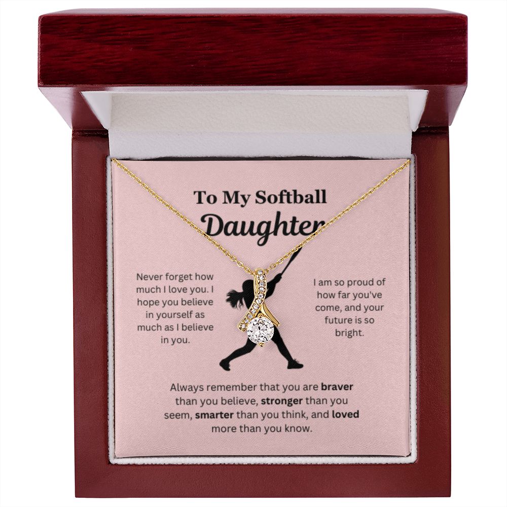 EllePendants To My Softball Daughter Necklace, Father Daughter Necklace, Mother Daughter Necklace, Daughter Birthday, Heart Jewelry, Gold Jewelry, Interlocking Hearts, Message Card Necklace