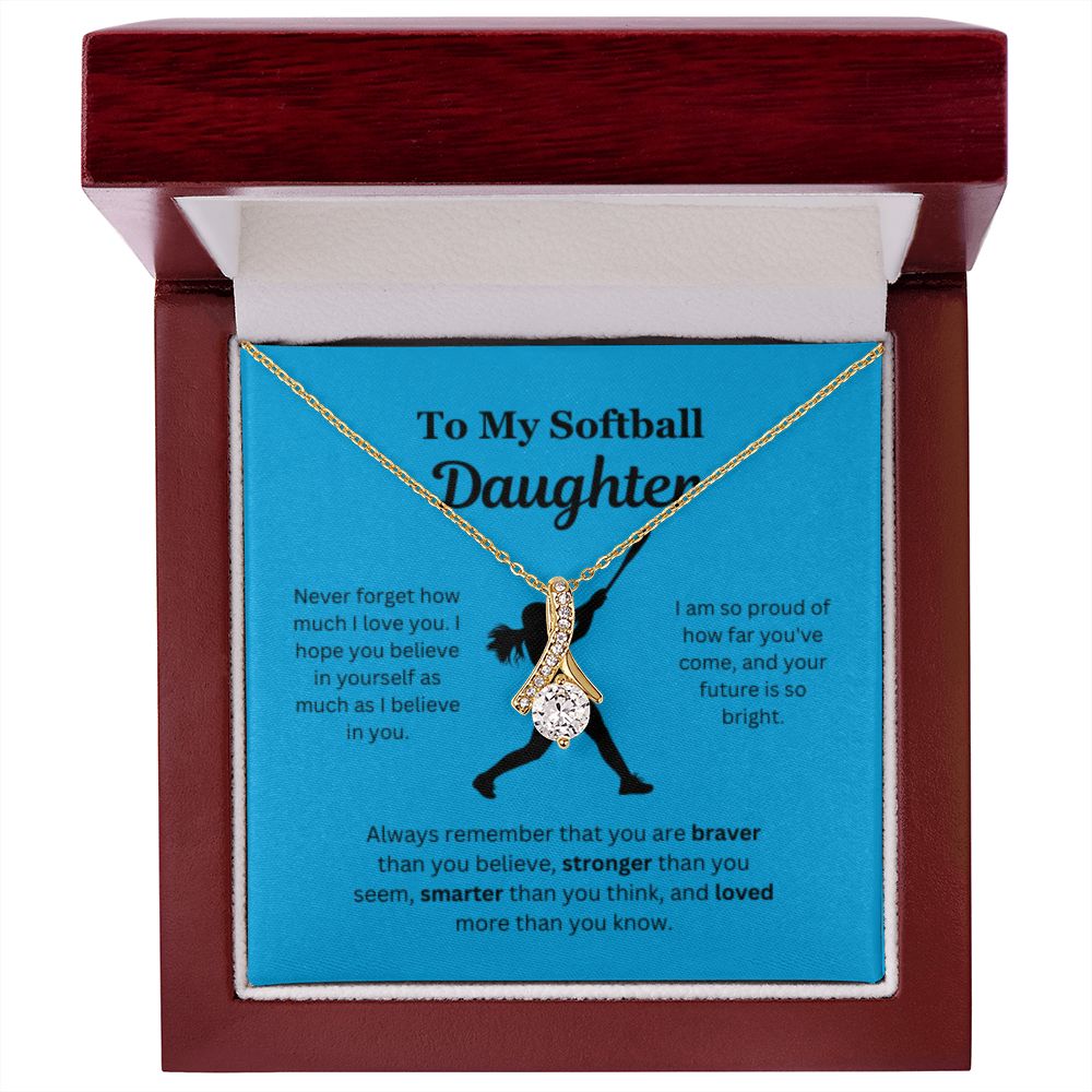 EllePendants To My Softball Daughter Necklace, Father Daughter Necklace, Mother Daughter Necklace, Daughter Birthday, Heart Jewelry, Gold Jewelry, Interlocking Hearts, Message Card Necklace
