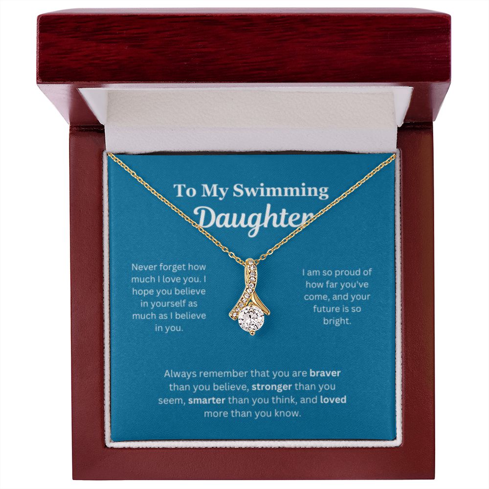 EllePendants To My Swimming Daughter Necklace, Father Daughter Necklace, Mother Daughter Necklace, Daughter Birthday, Heart Jewelry, Gold Jewelry, Interlocking Hearts, Message Card Necklace