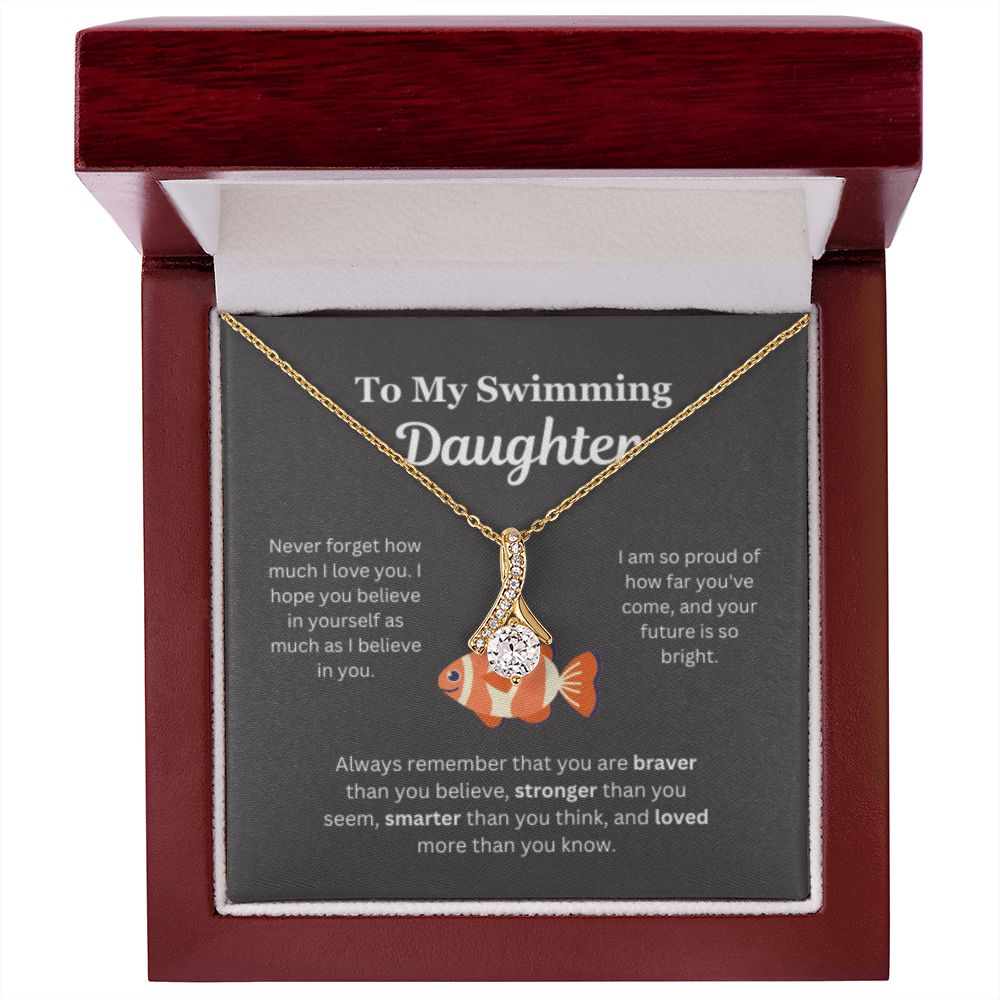 EllePendants To My Swimming Daughter Necklace, Father Daughter Necklace, Mother Daughter Necklace, Daughter Birthday, Heart Jewelry, Gold Jewelry, Interlocking Hearts, Message Card Necklace