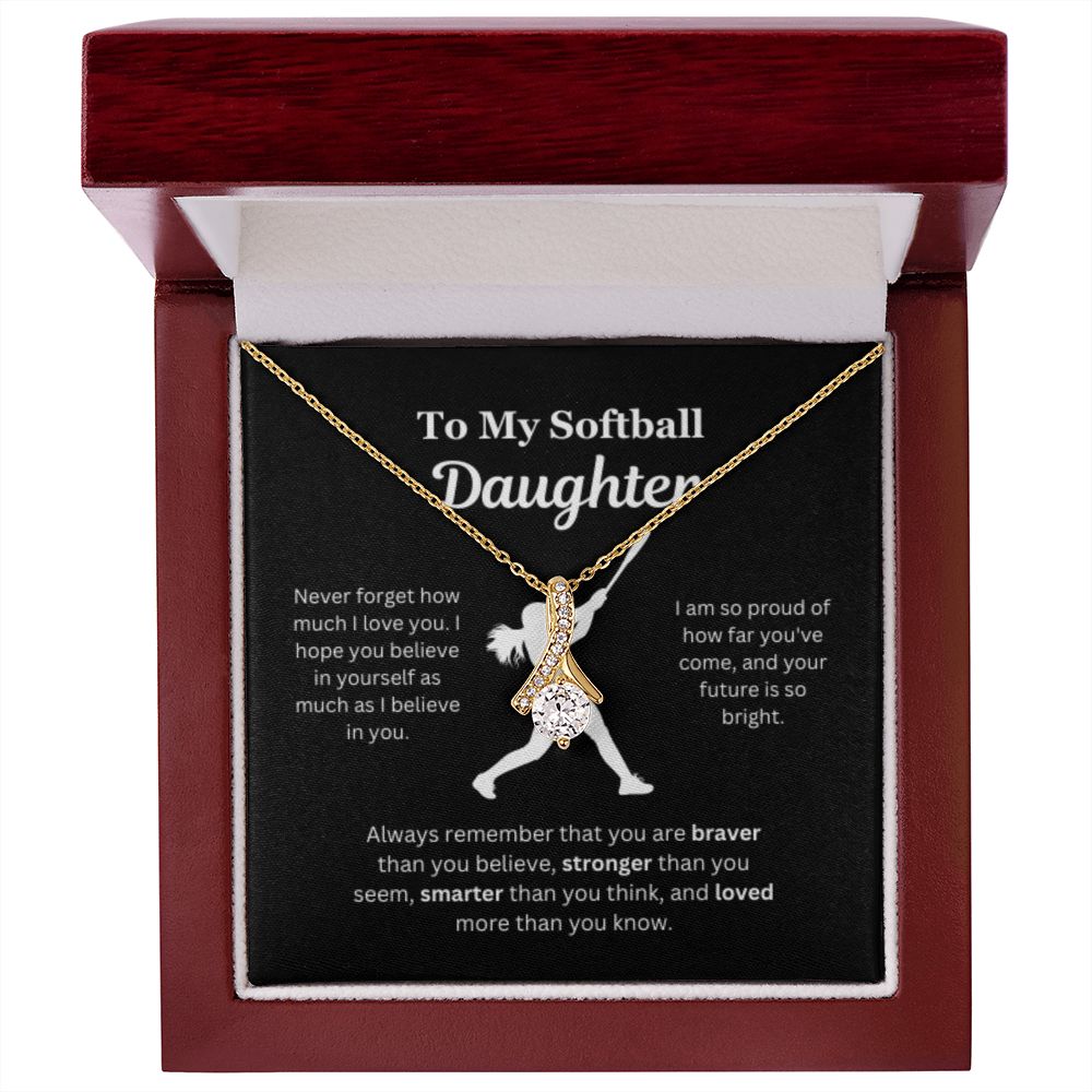 EllePendants To My Softball Daughter Necklace, Father Daughter Necklace, Mother Daughter Necklace, Daughter Birthday, Heart Jewelry, Gold Jewelry, Interlocking Hearts, Message Card Necklace