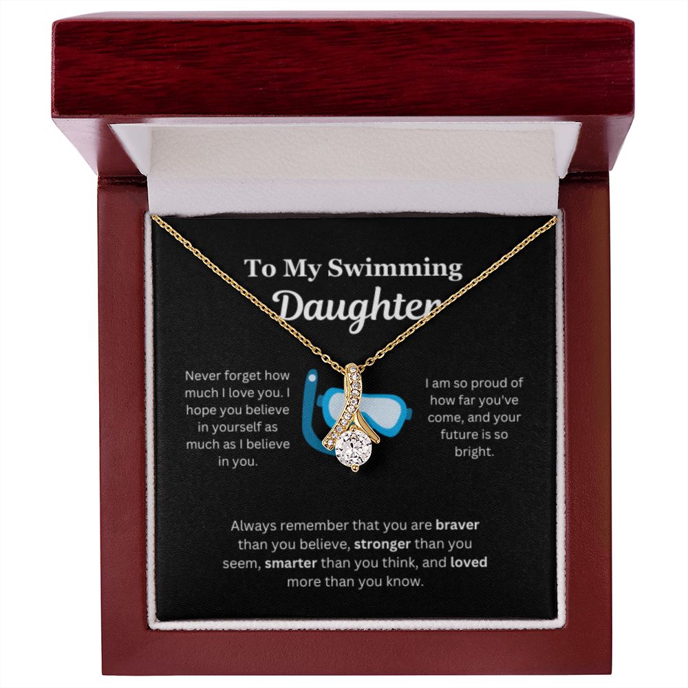 EllePendants To My Swimming Daughter Necklace, Father Daughter Necklace, Mother Daughter Necklace, Daughter Birthday, Heart Jewelry, Gold Jewelry, Interlocking Hearts, Message Card Necklace
