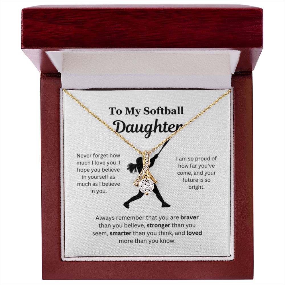 EllePendants To My Softball Daughter Necklace, Father Daughter Necklace, Mother Daughter Necklace, Daughter Birthday, Heart Jewelry, Gold Jewelry, Interlocking Hearts, Message Card Necklace
