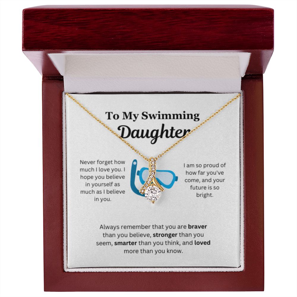 EllePendants To My Swimming Daughter Necklace, Father Daughter Necklace, Mother Daughter Necklace, Daughter Birthday, Heart Jewelry, Gold Jewelry, Interlocking Hearts, Message Card Necklace
