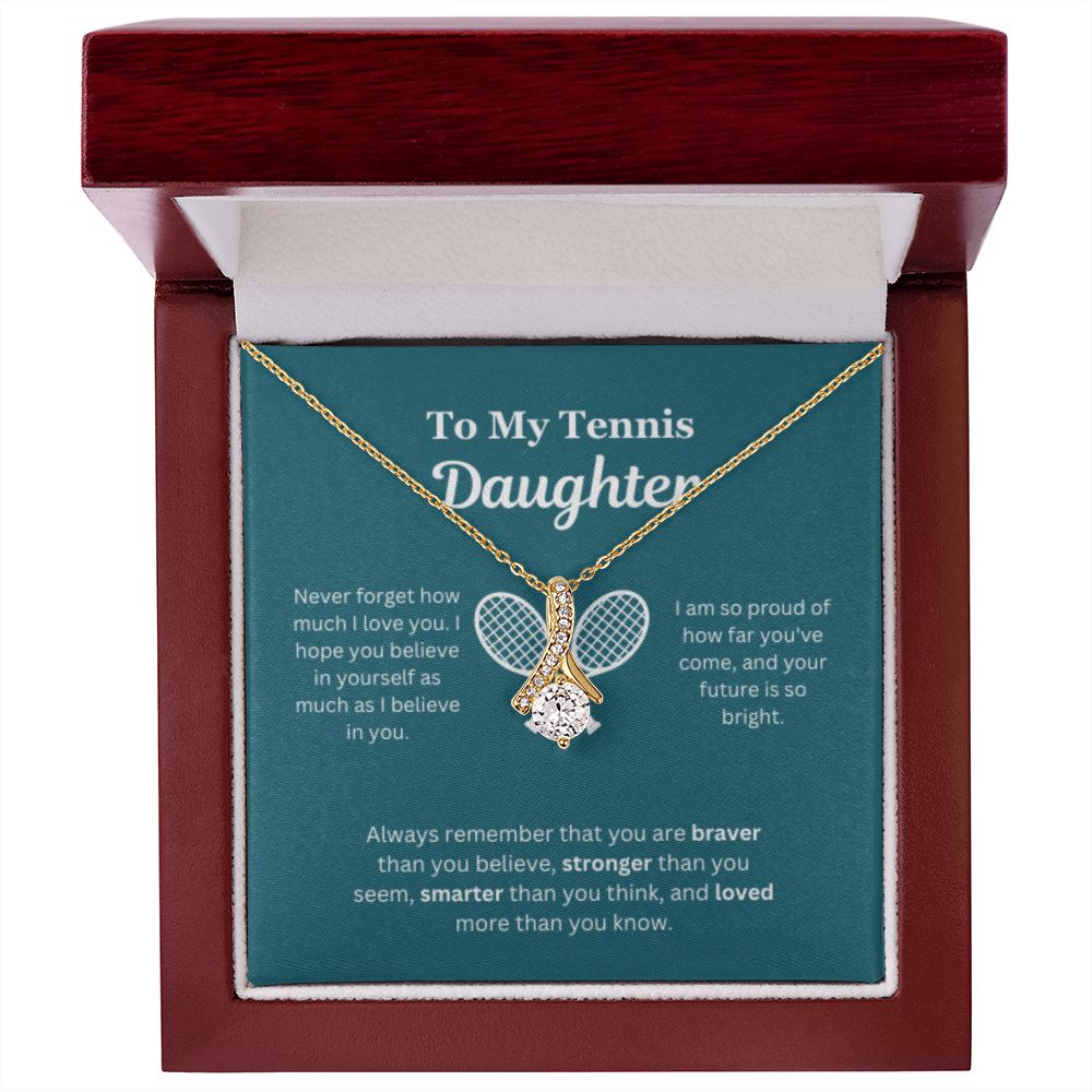 EllePendants To My Tennis Daughter Necklace, Father Daughter Necklace, Mother Daughter Necklace, Daughter Birthday, Heart Jewelry, Gold Jewelry, Interlocking Hearts, Message Card Necklace