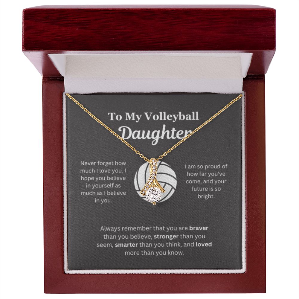 EllePendants To My Volleyball Daughter Necklace, Father Daughter Necklace, Mother Daughter Necklace, Daughter Birthday, Heart Jewelry, Gold Jewelry, Interlocking Hearts, Message Card Necklace