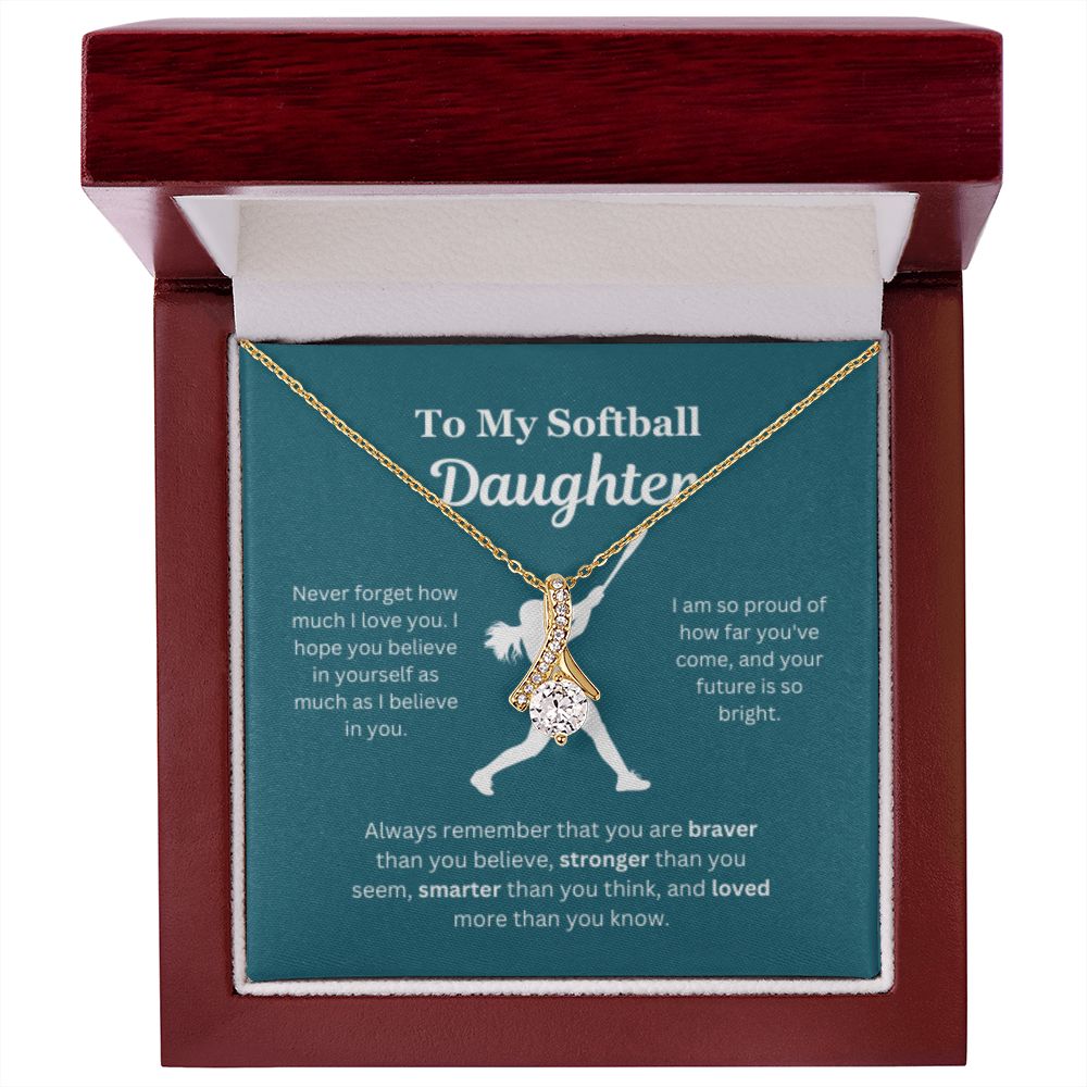 EllePendants To My Softball Daughter Necklace, Father Daughter Necklace, Mother Daughter Necklace, Daughter Birthday, Heart Jewelry, Gold Jewelry, Interlocking Hearts, Message Card Necklace