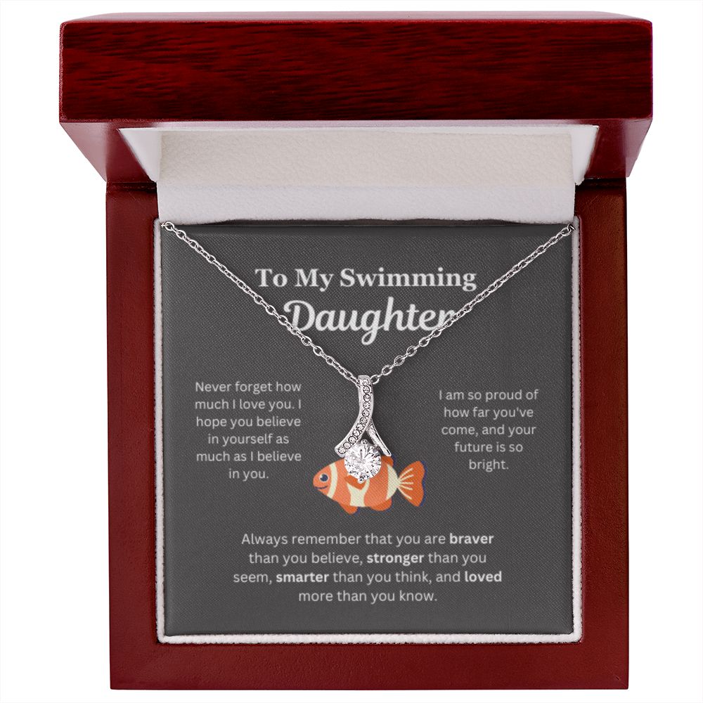 EllePendants To My Swimming Daughter Necklace, Father Daughter Necklace, Mother Daughter Necklace, Daughter Birthday, Heart Jewelry, Gold Jewelry, Interlocking Hearts, Message Card Necklace