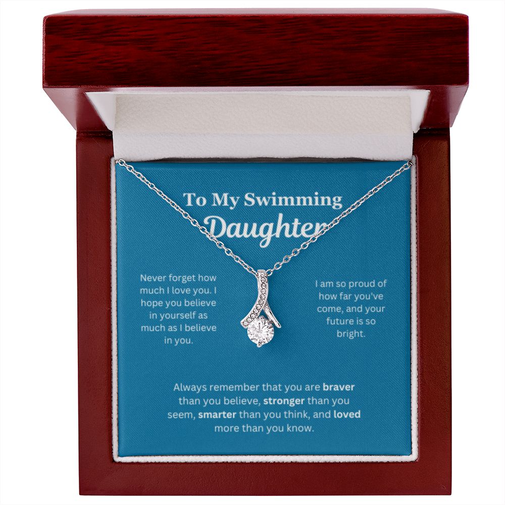 EllePendants To My Swimming Daughter Necklace, Father Daughter Necklace, Mother Daughter Necklace, Daughter Birthday, Heart Jewelry, Gold Jewelry, Interlocking Hearts, Message Card Necklace