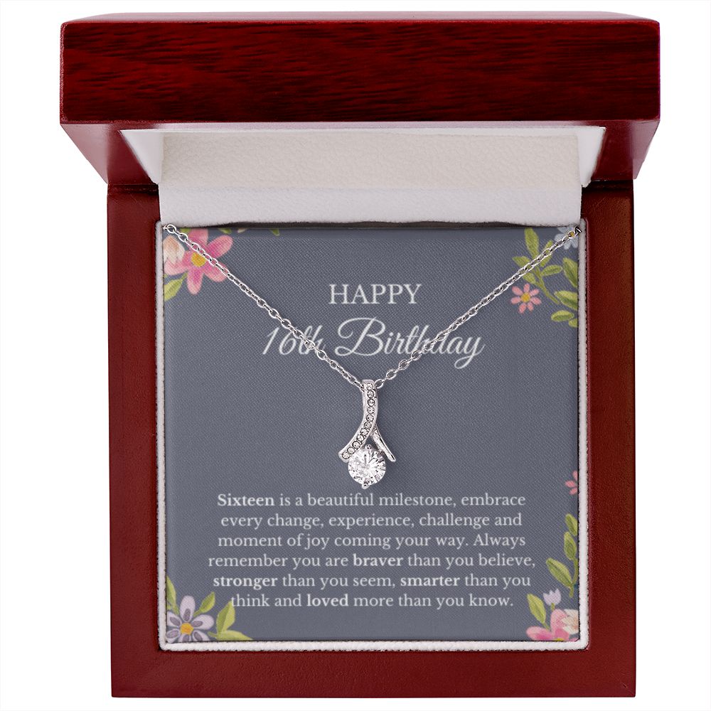 16th Birthday Necklace, Birthday Ribbon Necklace, Birthday Gifts For Woman, Birthday Card, Pendant Necklace
