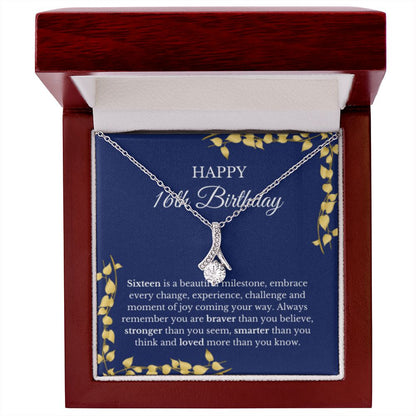 16th Birthday Necklace, Birthday Ribbon Necklace, Birthday Gifts For Woman, Birthday Card, Pendant Necklace