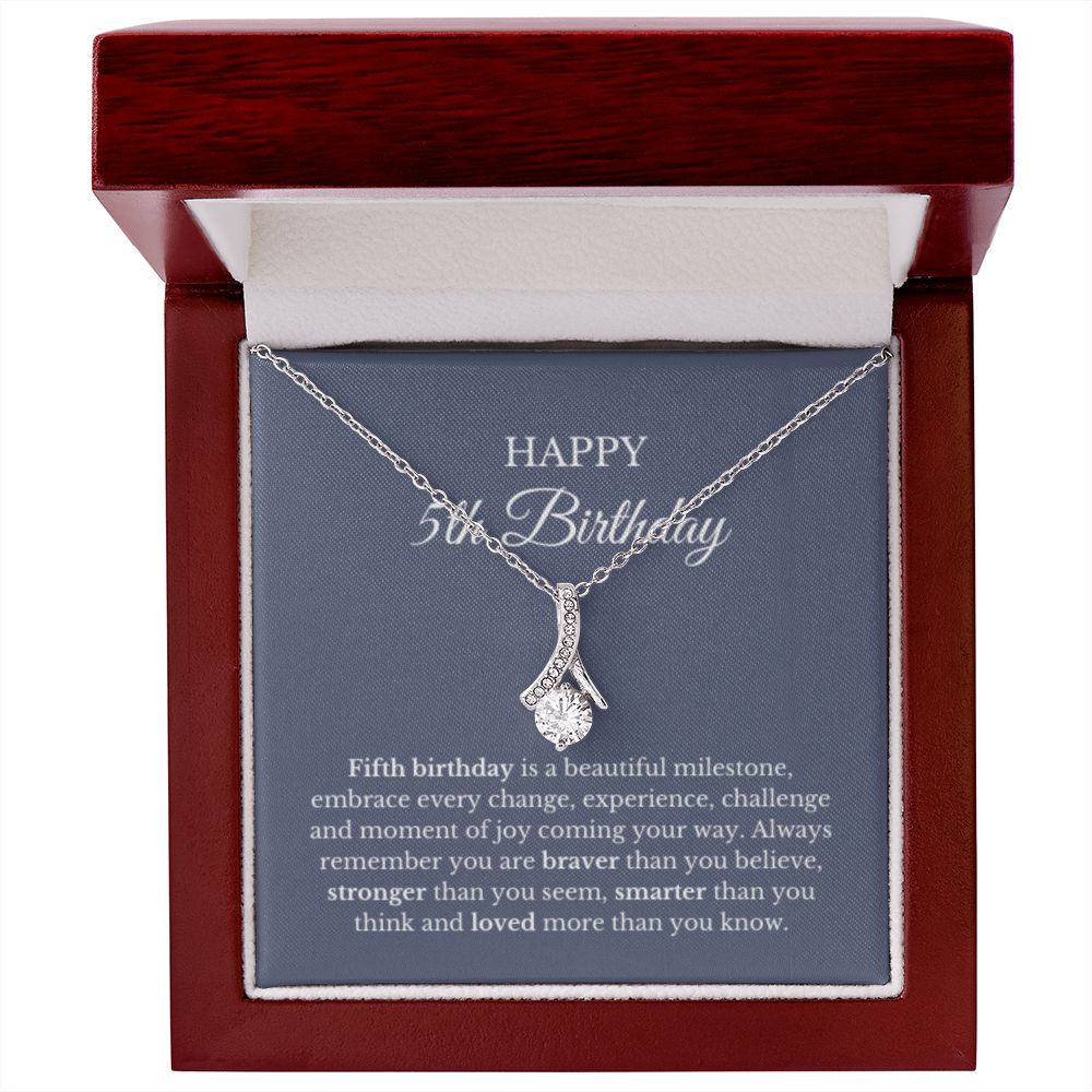 5th Birthday Necklace, Birthday Ribbon Necklace, Birthday Gifts For Woman, Birthday Card, Pendant Necklace