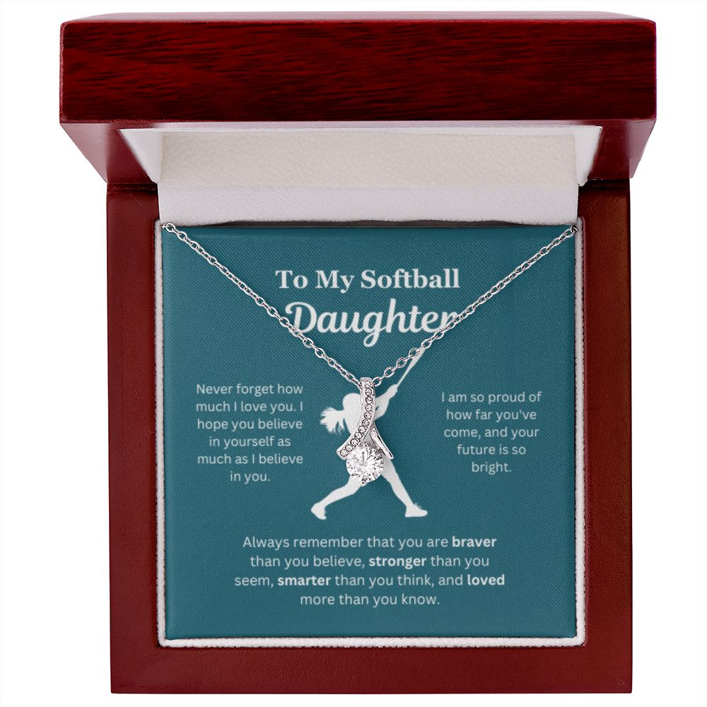 EllePendants To My Softball Daughter Necklace, Father Daughter Necklace, Mother Daughter Necklace, Daughter Birthday, Heart Jewelry, Gold Jewelry, Interlocking Hearts, Message Card Necklace