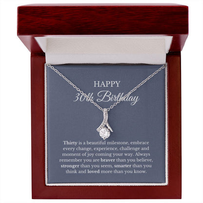 30th Birthday Necklace, Birthday Ribbon Necklace, Birthday Gifts For Woman, Birthday Card, Pendant Necklace