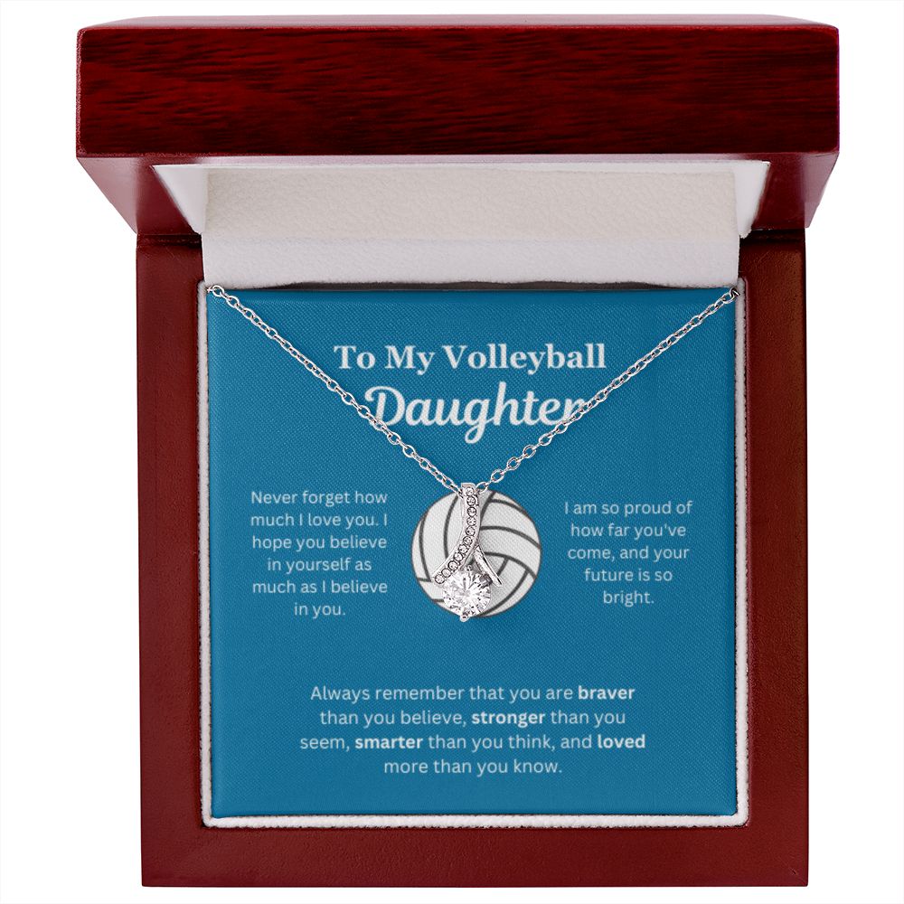 EllePendants To My Volleyball Daughter Necklace, Father Daughter Necklace, Mother Daughter Necklace, Daughter Birthday, Heart Jewelry, Gold Jewelry, Interlocking Hearts, Message Card Necklace