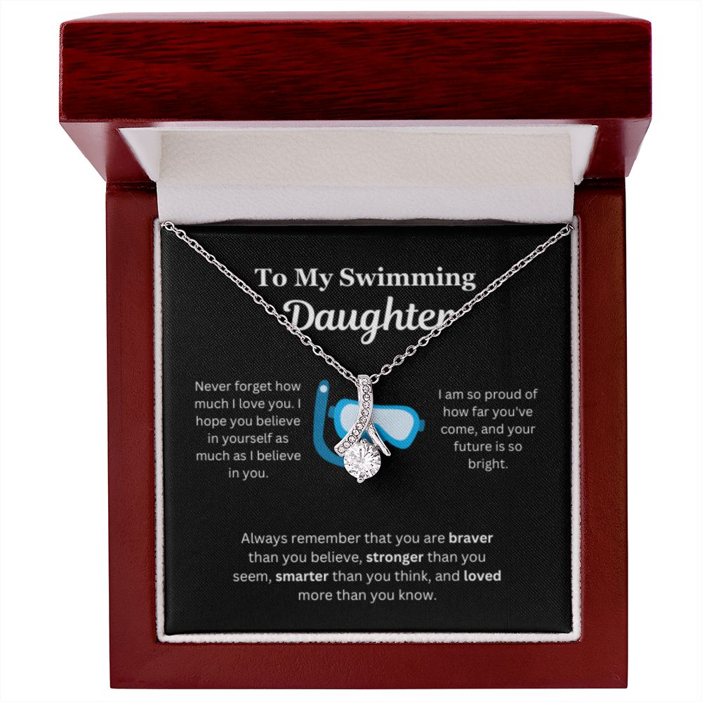 EllePendants To My Swimming Daughter Necklace, Father Daughter Necklace, Mother Daughter Necklace, Daughter Birthday, Heart Jewelry, Gold Jewelry, Interlocking Hearts, Message Card Necklace