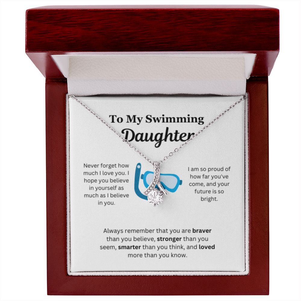 EllePendants To My Swimming Daughter Necklace, Father Daughter Necklace, Mother Daughter Necklace, Daughter Birthday, Heart Jewelry, Gold Jewelry, Interlocking Hearts, Message Card Necklace