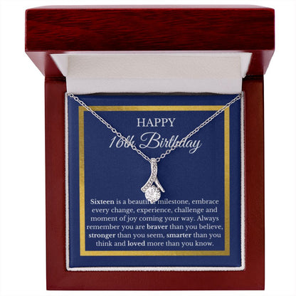 16th Birthday Necklace, Birthday Ribbon Necklace, Birthday Gifts For Woman, Birthday Card, Pendant Necklace
